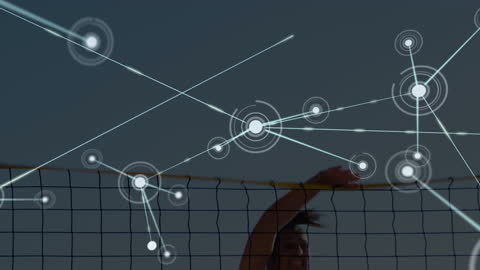 Tech Fusion in Sports: Volleyball Player with Digital Network Overlay