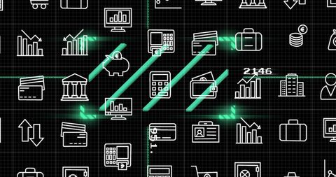 Data Processing over Business Icons with Digital Interface Elements - Download Free Stock Images Pikwizard.com
