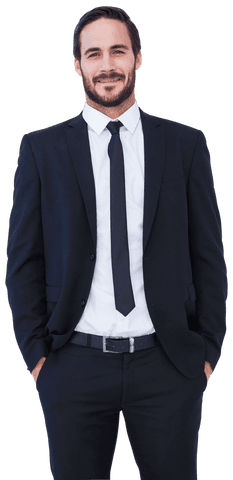 Transparent Image of Smiling Businessman in Suit with Hands in Pockets