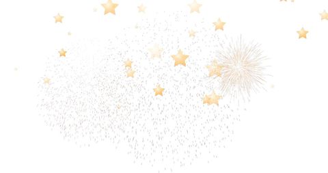 Golden Stars and Fireworks on White Background for Celebrations