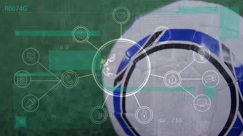 Digital Network Interface Over Futuristic Football Background