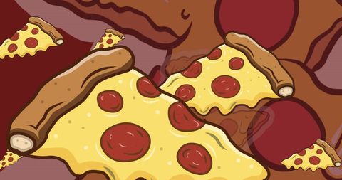 Vibrant cartoon pizza slices background art