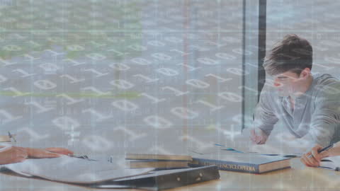 Students Analyzing Data Amidst Digital Coding Backdrop