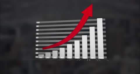 Animated Data Processing with Red Arrow on Building Bar Chart