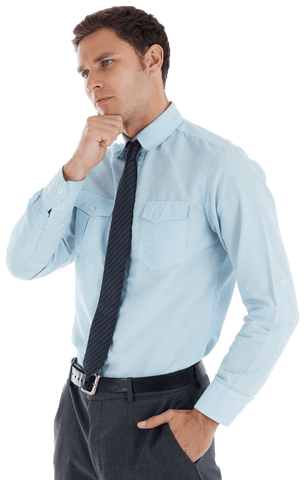 Transparent Businessman in Thoughtful Pose Looking Forward