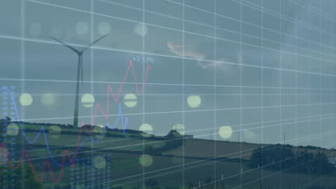 Financial Data Overlaid with Wind Energy Source Animation