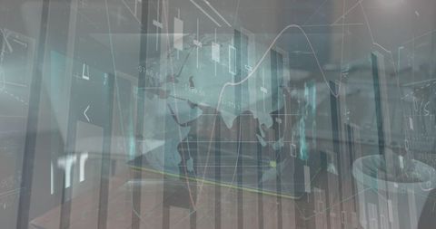 Dynamic overlay of business statistics on a globe and cityscape represents advanced global business strategies, data analysis methods, and real-time analytics applications. Ideal for illustrating concepts in business intelligence software, futurist corporate technologies, and global market research visualizations.