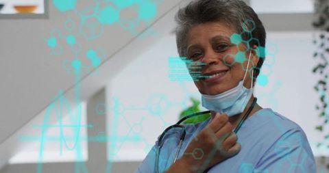 Smiling medical professional embracing digital healthcare technology