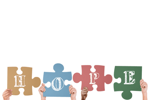 hands holding colorful puzzle pieces spelling hope on transparent background - Download Free Stock Videos Pikwizard.com