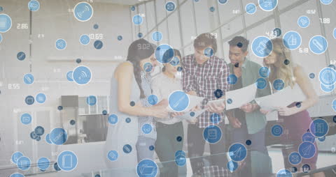 Creative Team Collaborating with Data and Technology Overlays