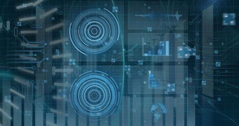 Futuristic Digital Interface with HUD Elements and Data Visualizations