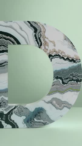 Rotating Marble Letter D Sculpture on Mint Backdrop — Vertical Minimalist Interior Motion