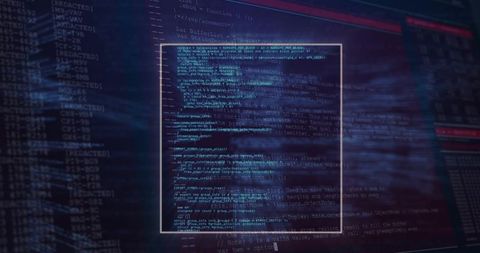 Security console highlighting central code pane with red alert bars and monitoring dashboard