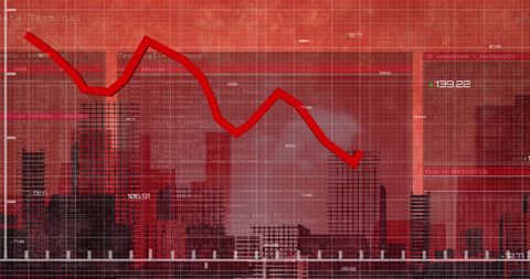 Financial market decline over networked cityscape