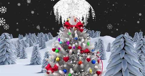 Christmas Tree in Winter Wonderland with Decorations - Download Free Stock Images Pikwizard.com