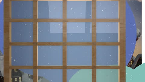 Festive Christmas Scene Through Window with Snowfall