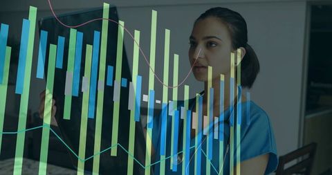 Nurse Examining X-Ray with Data Analysis Overlay