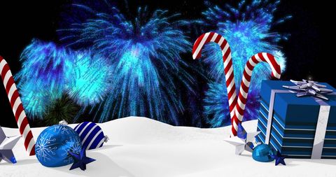 Festive Christmas Decorations with Vibrant Fireworks Display - Download Free Stock Images Pikwizard.com