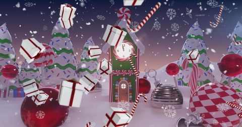 Whimsical Christmas Scene with Snow and Decorations - Download Free Stock Images Pikwizard.com