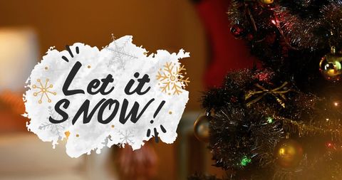 Festive Christmas Tree with 'Let It Snow' Text Overlay - Download Free Stock Images Pikwizard.com