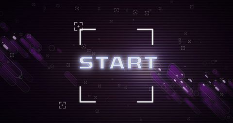 Start button in digital hologram style with futuristic lines