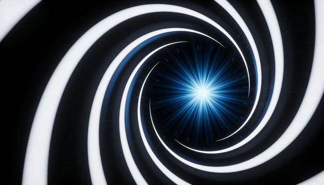 Spiraling Neon Vortex Tunnel with Radiant Blue Starburst and Concentric White Bands