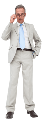 Caucasian businessman wearing suit and tie on transparent background