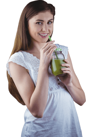 smiling woman drinking green juice on transparent background - Download Free Stock Videos Pikwizard.com