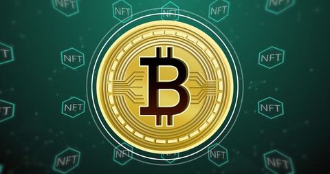 Bitcoin Symbol with NFT Concept on Digital Background
