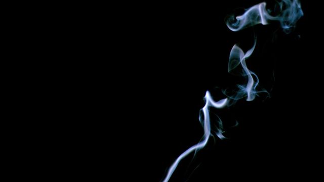 White smoke in super slow motion against a black background creates an elegant and dreamlike scene. This video can be used for background designs, meditation visuals, serene or abstract concept art, and product promotions related to calmness or relaxation.