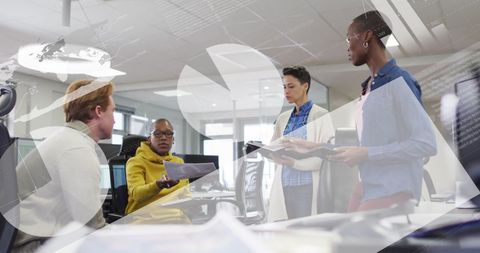 Diverse Coworkers Collaborating with Digital Composite Overlay