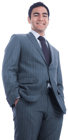 Confident Entrepreneur in Pinstripe Suit on Transparent Background