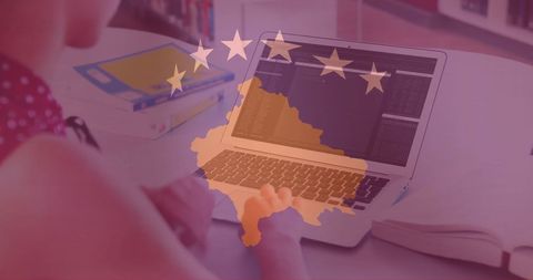Student Studying Online with Kosovo Flag Overlay - Download Free Stock Images Pikwizard.com
