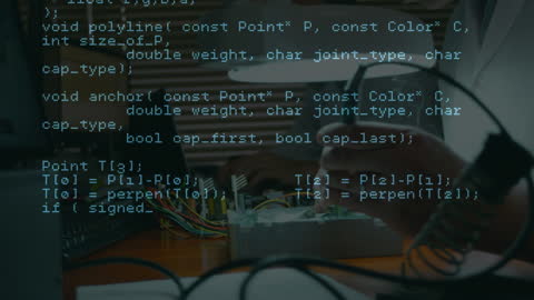 Animated Data Overlay with Male Scientists Experimenting