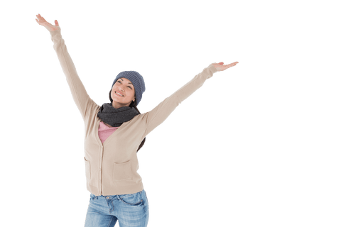 Cheerful Young Woman with Energetic Pose on Transparent Background