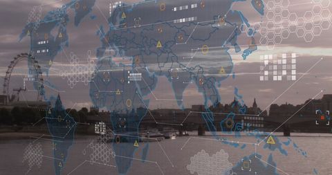 Futuristic global business data overlay