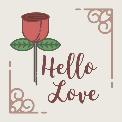 this elegant illustration features cursive hello love text with a stylized red rose, perfect for valentine's day promotions and greeting card designs. the transparent background allows versatile use in digital and print projects, enhancing vibrant themes or romantic atmospheres.