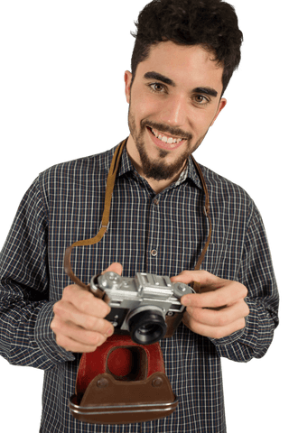 Casual Photographer Holding Camera with Transparent Background - Download Free Stock Videos Pikwizard.com