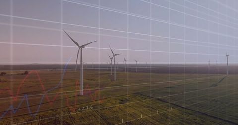 Financial Data Visualization with Wind Turbines in Field - Download Free Stock Images Pikwizard.com