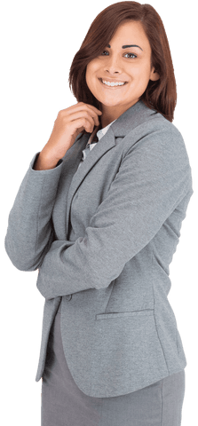 Transparent Smiling Hispanic Businesswoman in Professional Attire