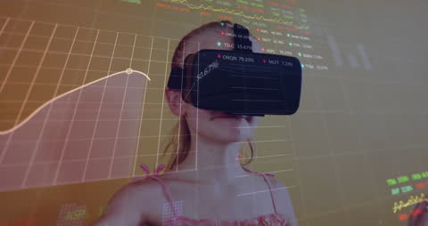 Child Exploring Virtual Reality Amidst Financial Data