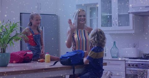 Mother and Children Bonding in Contemporary Kitchen