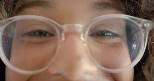 Extreme Close-Up of Smiling Person with Glasses - Download Free Stock Images Pikwizard.com