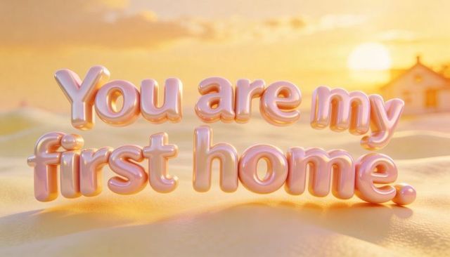 Glossy 3d bubble letters you are my first home floating on dreamy sand dunes at sunset