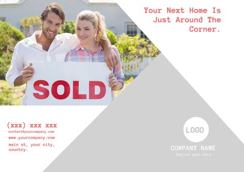 happy couple with sold sign in front of new home - Download Free Stock Templates Pikwizard.com