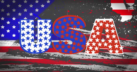 Patriotic USA Text with Stars and American Flag Background