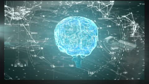 Futuristic Digital Brain with Data Analysis Overlay