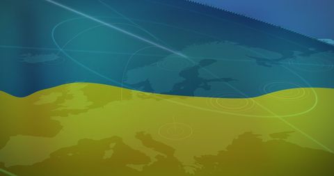 Radar Elements over Ukraine Flag with Global Map Background