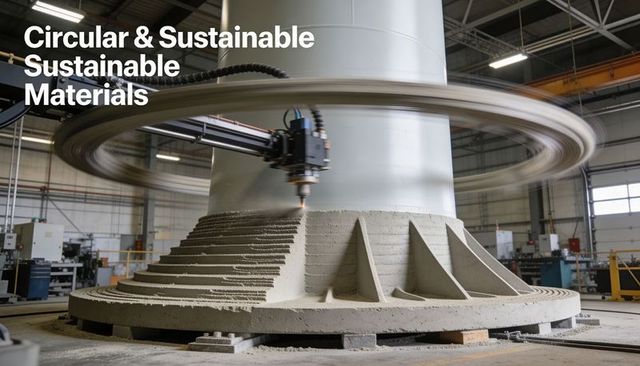 Building rotating gantry extruding concrete for circular 3d-printed industrial component