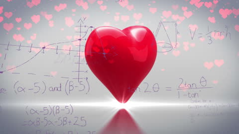 Floating Red Heart with Math Equations for Love Science Concept
